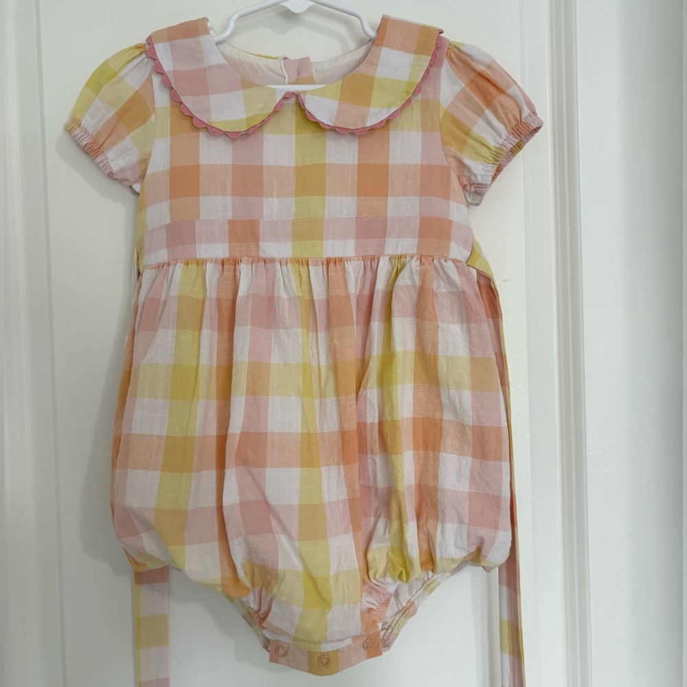 SweetHoney Bubble Romper 3T Pastel Plaid Scalloped Peter Pan Collar Cottagecore